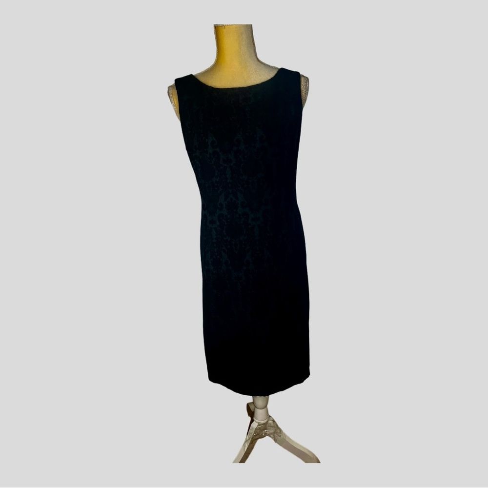 Talbots Black Sheath Dress Jacquard‎ and Wool Panels Sleeveless Size 10p